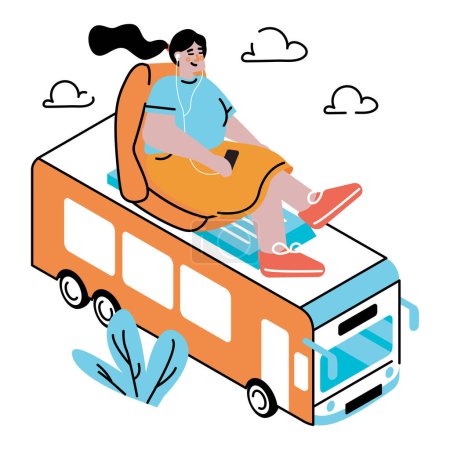 Téléchargez les illustrations : Une femme voyageant en bus - en licence libre de droit