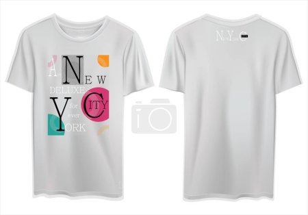 Ilustración de Un vector de la parte delantera y trasera de una camiseta blanca maqueta con texto de la ciudad de Nueva York - Imagen libre de derechos