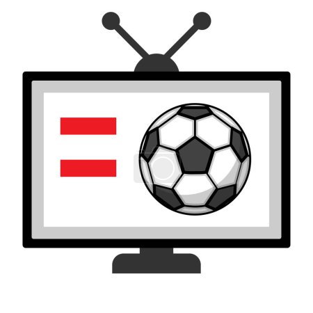 Ilustración de Un primer plano de una pelota de fútbol al lado de la bandera austriaca en una caja de televisión - Imagen libre de derechos