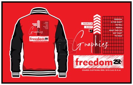 Illustration for A vector design of a varsity jacket in red and black colors with editable writings on the back - Royalty Free Image