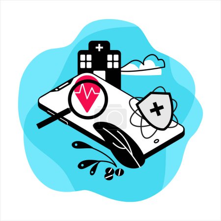 Illustration for Find nearby hospital mobile app illustration - Royalty Free Image