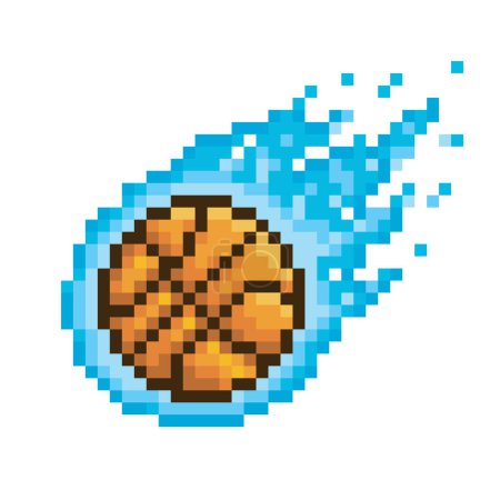 Illustration for A vector pixel art of a basketball with blue flames isolated on a white background - Royalty Free Image