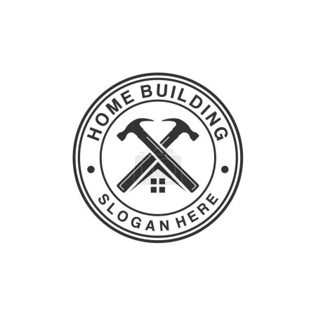 Téléchargez les illustrations : Un design vectoriel d'un logo minimaliste avec des marteaux pour les entreprises de construction résidentielle - en licence libre de droit