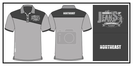 Illustration for A vector design of a gray shirt with editable prints on the front and back - Royalty Free Image