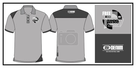 Téléchargez les illustrations : Une conception vectorielle d'une chemise grise avec des impressions modifiables sur le devant et le dos - en licence libre de droit