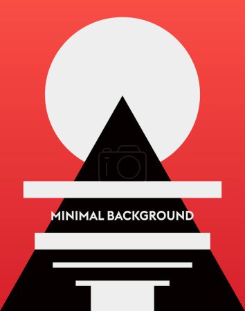 Ilustración de Una bandera roja geométrica editable vertical en estilo minimalista que parece una montaña y un sol - Imagen libre de derechos