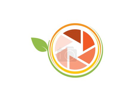 Illustration for A vector illustration of a colorful camera shutter logo design in orange form on white background - Royalty Free Image