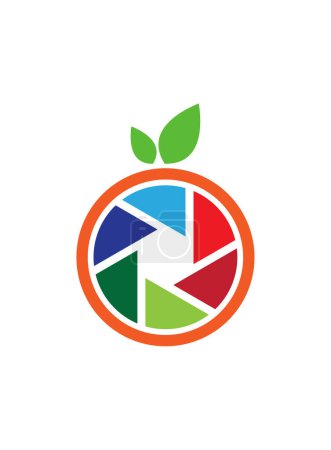 Téléchargez les illustrations : Illustration vectorielle d'un logo d'obturateur de caméra coloré en forme de pomme sur fond blanc - en licence libre de droit