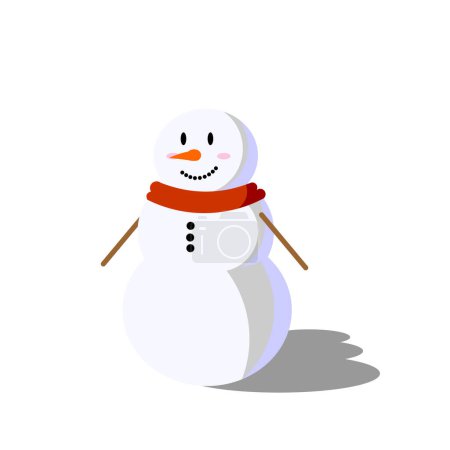 Téléchargez les illustrations : Illustration vectorielle d'un bonhomme de neige simple avec ombre, icône de Noël sur fond blanc. - en licence libre de droit
