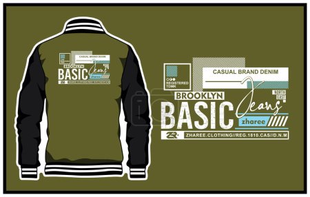 Illustration for A vector design of a varsity jacket in olive green and black colors with an editable print on the back - Royalty Free Image