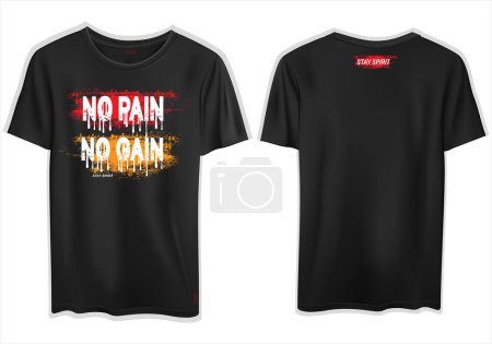 Illustration for A digital render of a simple black graphic t-shirt with a no pain no gain motivational print - Royalty Free Image