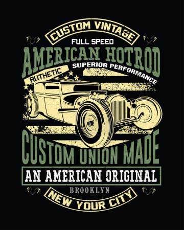 Téléchargez les illustrations : American Hotrod Super Custom Vintage Car T-Shirt Design. - en licence libre de droit