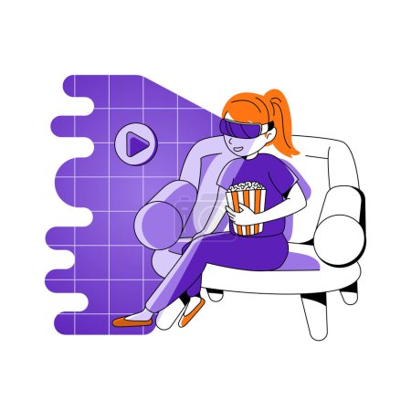 Illustration for A vector illustration of a girl watching movie with popcorn - Royalty Free Image