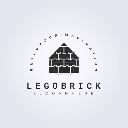 Téléchargez les illustrations : Un design de maison de style vintage en brique lego isolé sur un fond blanc - concept de design logo - en licence libre de droit