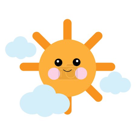 Illustration for A vector of a cute funny sun with clouds isolated on white background - Royalty Free Image