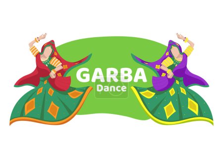 Ilustración de Un vector de mujeres celebrando Navratri Dandiya Garba Dance Festival - Imagen libre de derechos