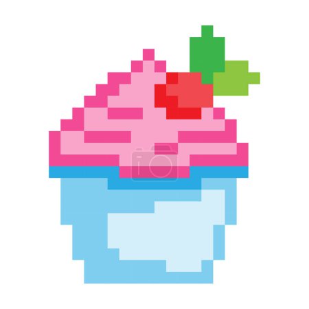 Téléchargez les illustrations : Illustration d'un pixel art muffin dessert sur fond blanc - en licence libre de droit