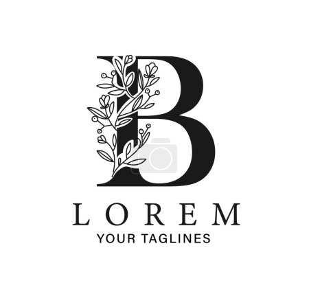 Ilustración de Letra inicial negra B con remolinos y decoraciones florales - Imagen libre de derechos