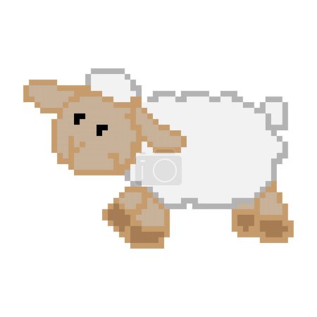 Illustration for A cute pixel art of a small white sheep isolated on an empty white background - Royalty Free Image