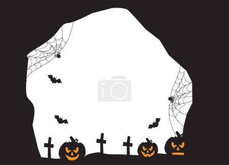 Illustration for A digital render of a Halloween background with jack-o-lanterns, crosses, and bats - Royalty Free Image