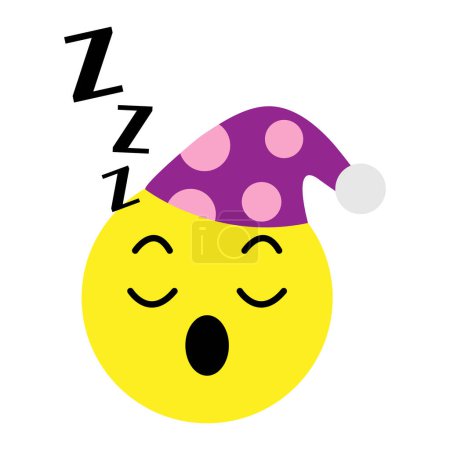 Illustration for A vector of a yellow sleeping face icon with a hat - Royalty Free Image