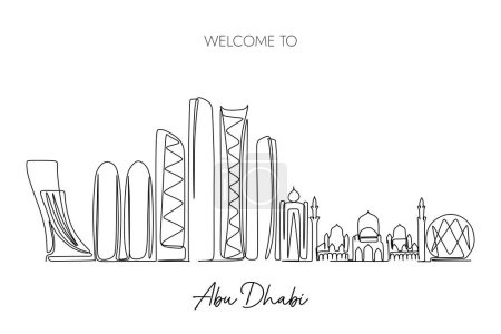 Illustration for A vector illustration of a hand-drawn design of Abu Dhabi city and text on a white background - Royalty Free Image