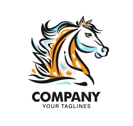 Téléchargez les illustrations : Une tête de cheval colorée comme logo d'entreprise. - en licence libre de droit