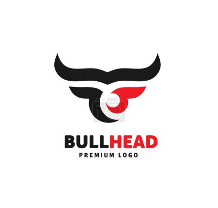 Illustration for The bull head logo design - red and black editable vector icon with copy space over a white background - Royalty Free Image