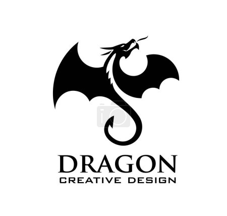 Ilustración de Un emblema de dragón negro aislado sobre un fondo blanco. - Imagen libre de derechos