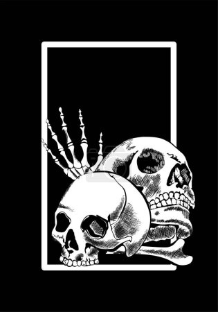 Illustration for A beautiful vector design of skulls on a black background - Royalty Free Image