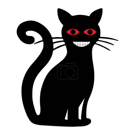 Téléchargez les illustrations : Illustration d'un chat souriant noir isolé sur fond blanc - en licence libre de droit