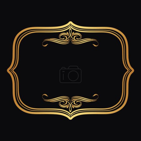 Téléchargez les illustrations : Un cadre d'ornement vintage, style rétro pour les invitations de mariage sur fond noir, logo vectoriel - en licence libre de droit
