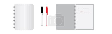 Illustration for A panoramic vector of a notebook organizer with red and black pens - Royalty Free Image