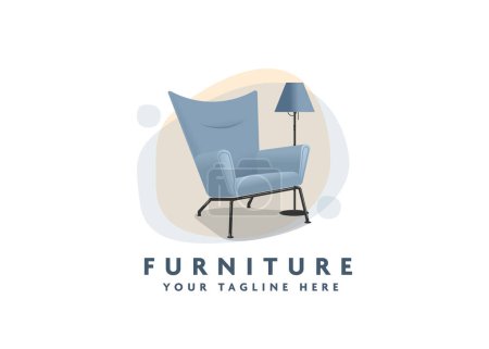 Ilustración de Un hermoso vector de muebles modernos de una silla y una lámpara en colores pastel con un espacio para el eslogan - Imagen libre de derechos