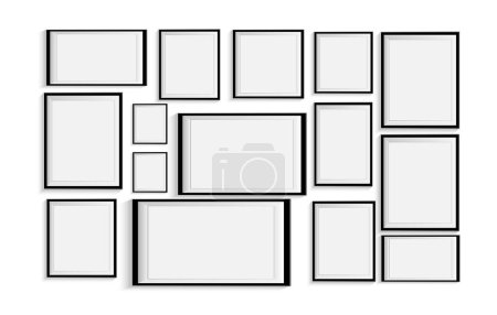 Illustration for The geometric shapes of squares and rectangulars in white, with black frames arranged in an order - Royalty Free Image