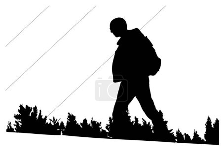 Illustration for A vector illustration of a silhouette of a man walking alone on roof of the train. - Royalty Free Image