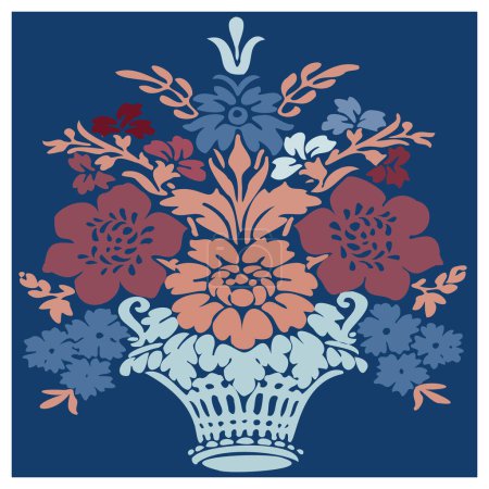 Ilustración de Un jarrón vintage de un colorido ramo de flores florecidas. Ilustración vectorial, diseño plano. Arte floral. - Imagen libre de derechos