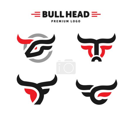 Illustration for The bull head logo pack - red and black editable vector icons with copy space over a white background - Royalty Free Image
