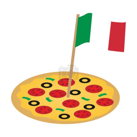 Téléchargez les illustrations : Une icône de pizza avec le drapeau d'Italie sur elle isolé sur fond blanc - en licence libre de droit