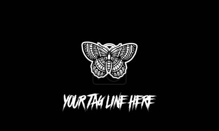 Téléchargez les illustrations : Une illustration vectorielle logo de papillon en noir et blanc avec espace de slogan - en licence libre de droit