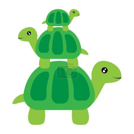 Téléchargez les illustrations : Illustration vectorielle d'une jolie famille de tortues isolées sur fond blanc - en licence libre de droit