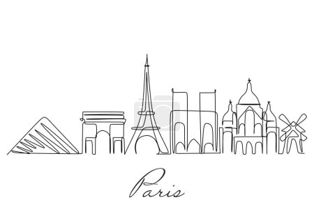Illustration for One line drawing of the Paris city skyline. Simple modern minimalistic style vector - Royalty Free Image
