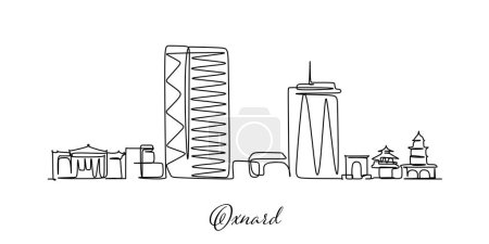 Illustration for One continuous line drawing of the Oxnard city skyline, California, USA - Royalty Free Image
