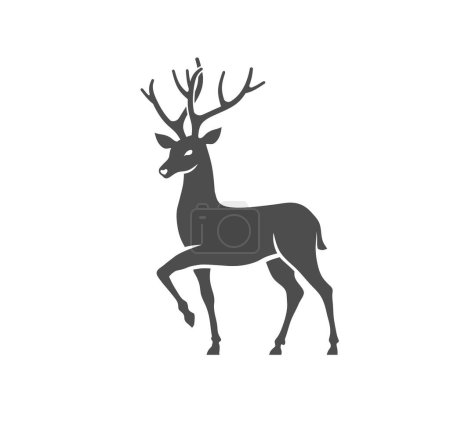 Téléchargez les illustrations : La silhouette vectorielle grise d'un cerf sur fond blanc - icône animale - en licence libre de droit