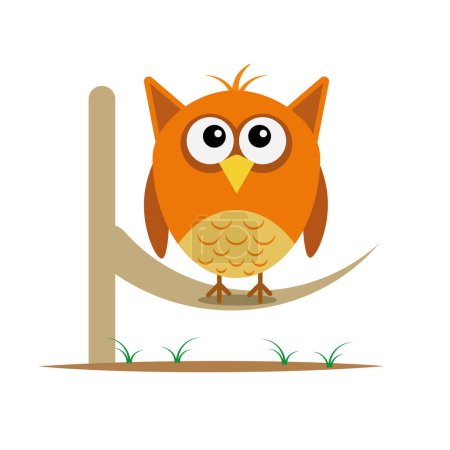 Illustration for A vector illustration of an owl perched on a tree branch isolated on a white background. - Royalty Free Image