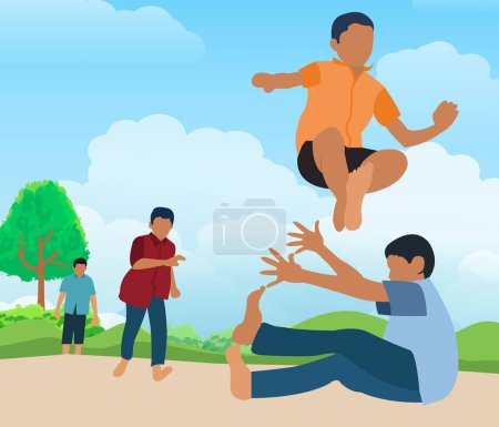 Illustration for A digital illustration of dark-skinned children playing yard games - Royalty Free Image