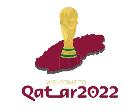 Ilustración de Un vector de la Copa Mundial de Fifa Trofeo y Qatar mapa 2022. - Imagen libre de derechos