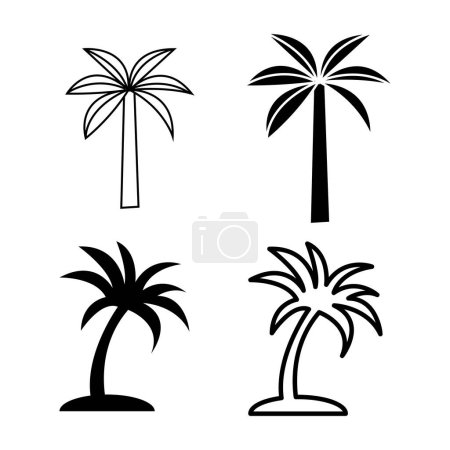 Téléchargez les illustrations : Un ensemble vectoriel modifiable de palmiers sur fond blanc - en licence libre de droit