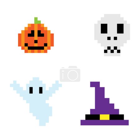 Ilustración de Un conjunto de vectores de píxeles de Halloween iconos de miedo - Imagen libre de derechos