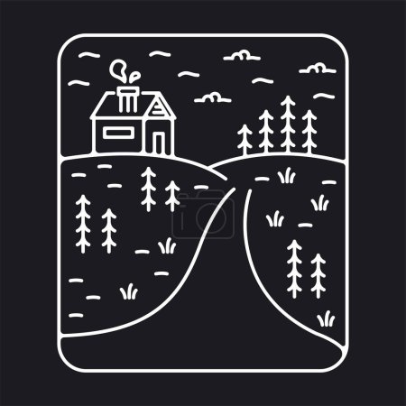Illustration for A minimalist picture of a road leading to a forest - Royalty Free Image
